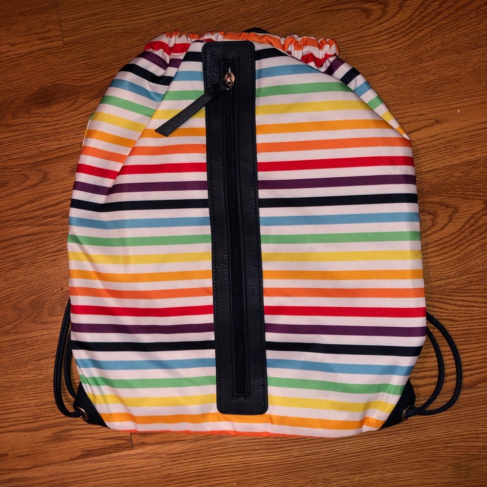 NWT Colorful rainbow striped drawstring backpack